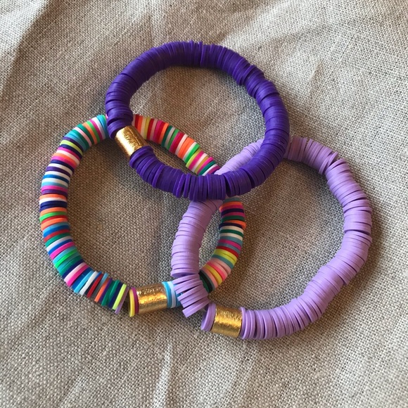 Stack 3 new heishi disk bracelets clay multi color - Picture 3 of 3